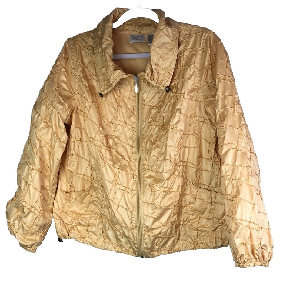 Chicos Zenergy Womens Size 1 Ellen Crinkled Yellow Jacket Textured Windbreaker